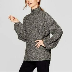 Prologue Gray Chunky Marled Turtleneck Balloon Sleeve Sweater